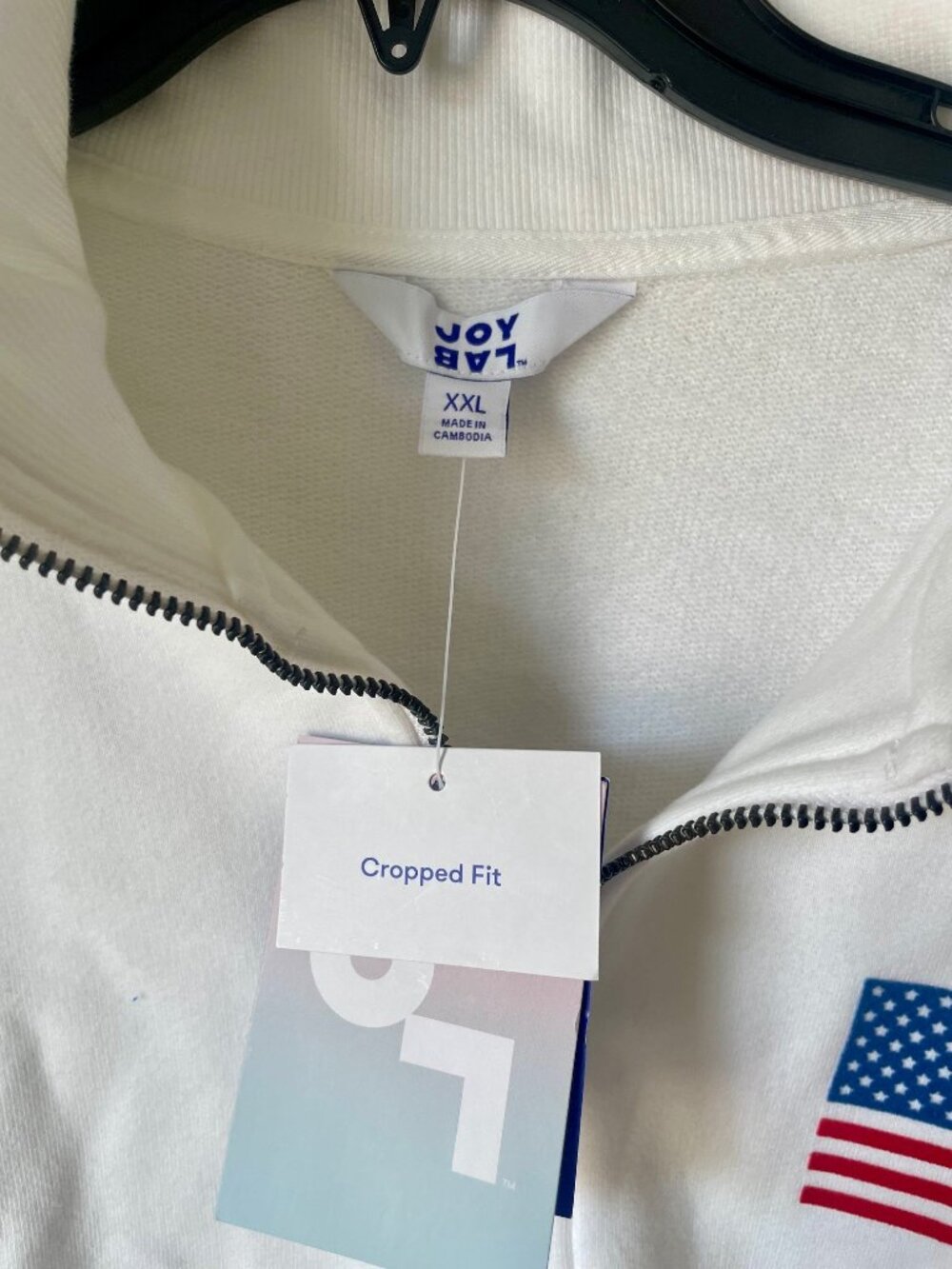 JoyLab USA Flag Cropped Half Zip Sweatshirt NWT XXL Patriotic Pullover - Picture 2 of 6